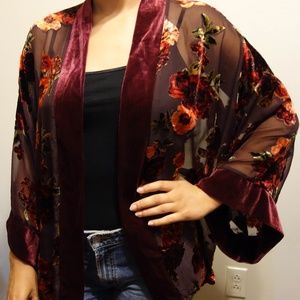 Floral Sheer Velvet Kimono